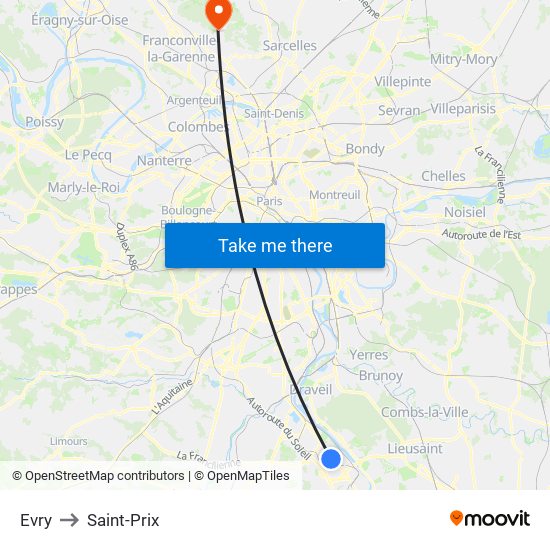 Evry to Saint-Prix map