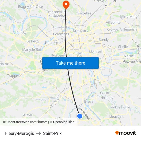 Fleury-Merogis to Saint-Prix map