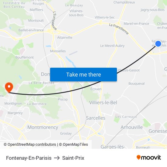 Fontenay-En-Parisis to Saint-Prix map