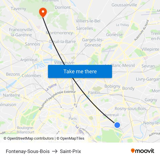 Fontenay-Sous-Bois to Saint-Prix map