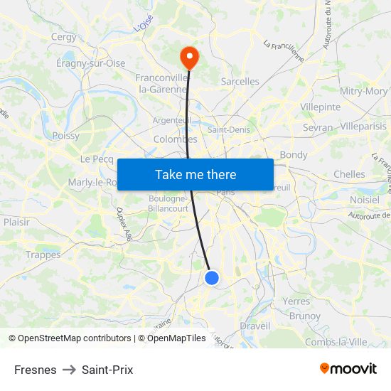 Fresnes to Saint-Prix map