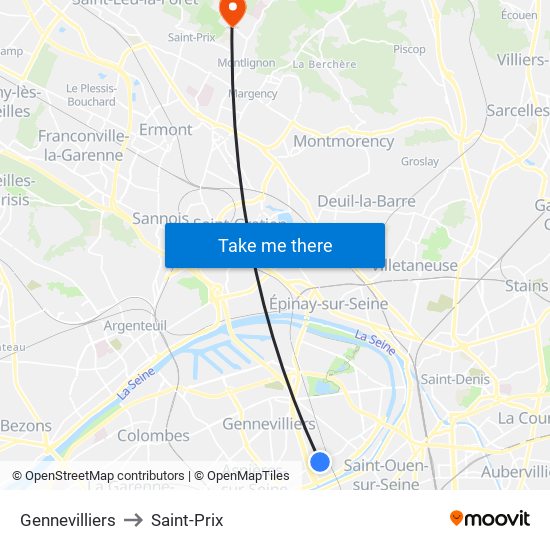 Gennevilliers to Saint-Prix map