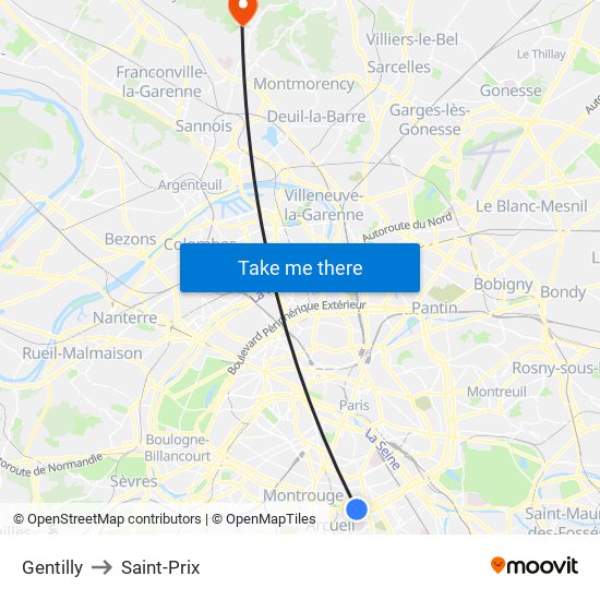 Gentilly to Saint-Prix map