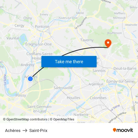 Achères to Saint-Prix map