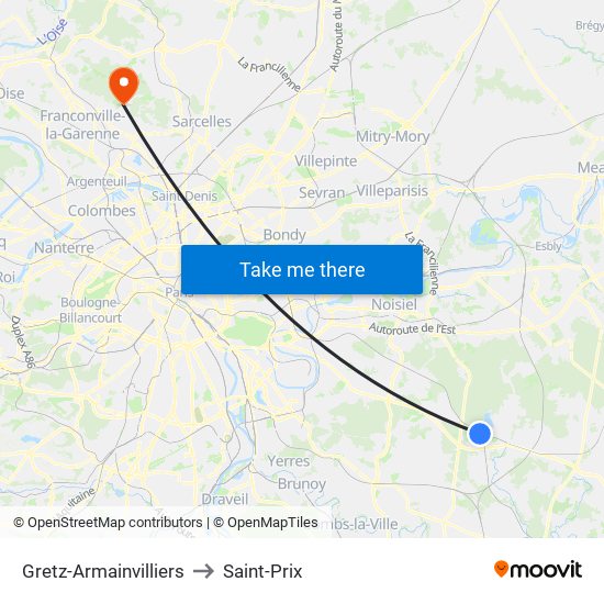 Gretz-Armainvilliers to Saint-Prix map