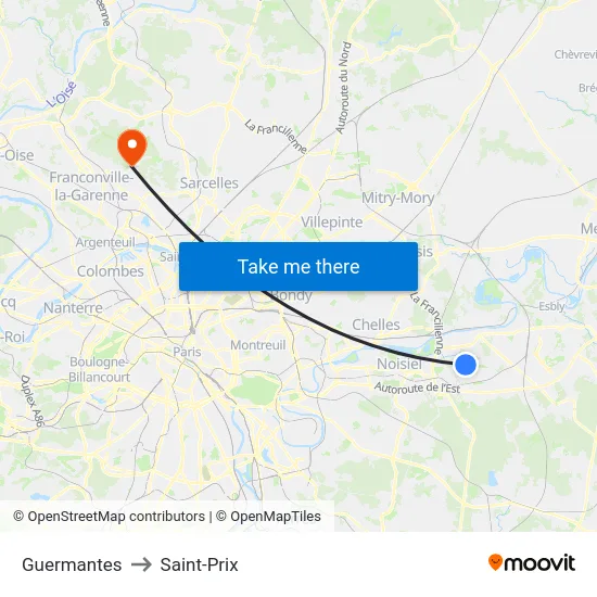 Guermantes to Saint-Prix map