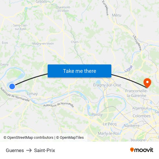 Guernes to Saint-Prix map