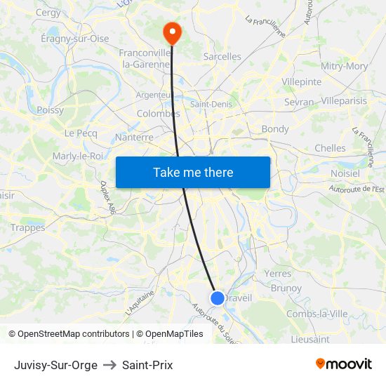 Juvisy-Sur-Orge to Saint-Prix map