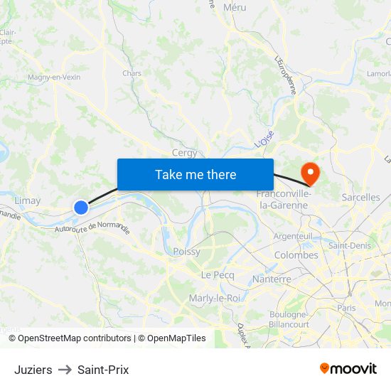 Juziers to Saint-Prix map