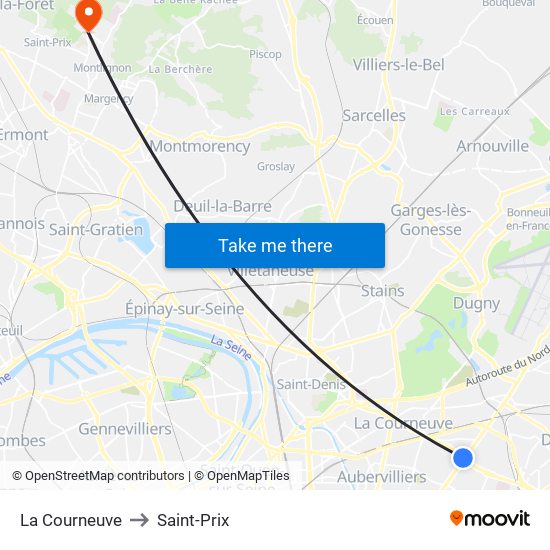 La Courneuve to Saint-Prix map