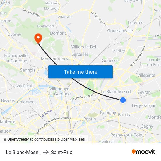 Le Blanc-Mesnil to Saint-Prix map
