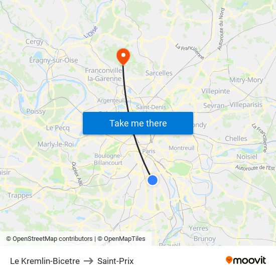 Le Kremlin-Bicetre to Saint-Prix map