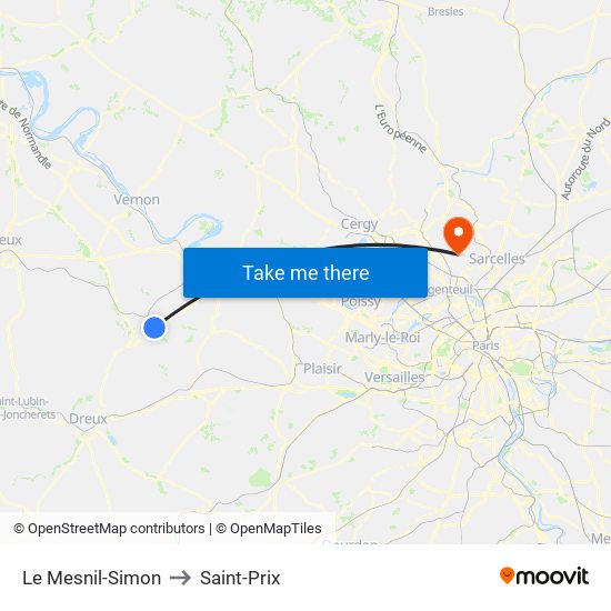 Le Mesnil-Simon to Saint-Prix map