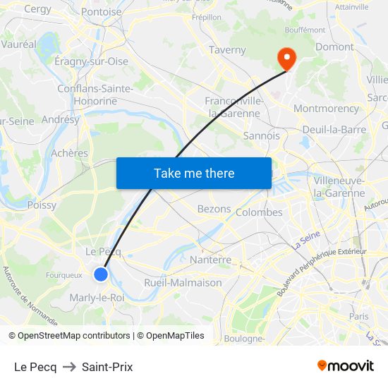 Le Pecq to Saint-Prix map