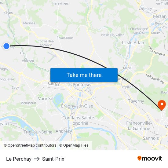 Le Perchay to Saint-Prix map