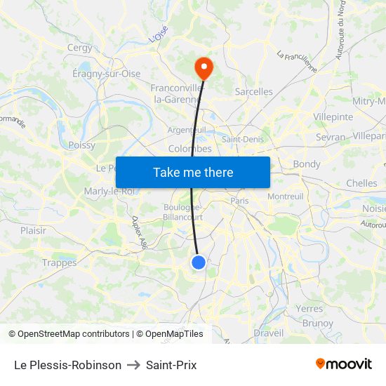 Le Plessis-Robinson to Saint-Prix map