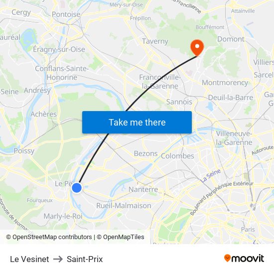Le Vesinet to Saint-Prix map