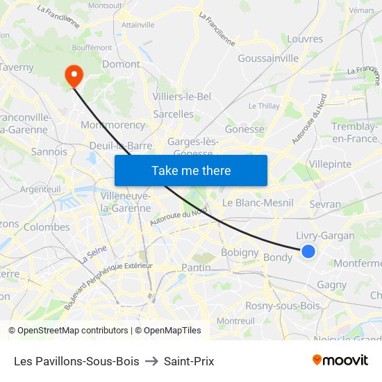 Les Pavillons-Sous-Bois to Saint-Prix map