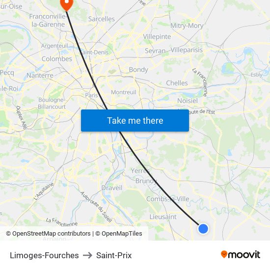 Limoges-Fourches to Saint-Prix map