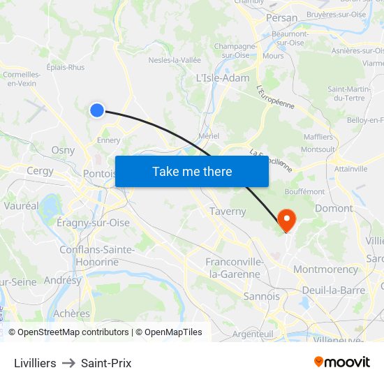 Livilliers to Saint-Prix map