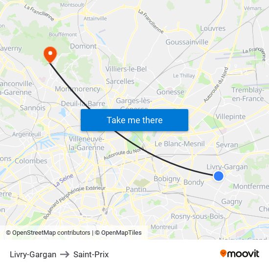 Livry-Gargan to Saint-Prix map