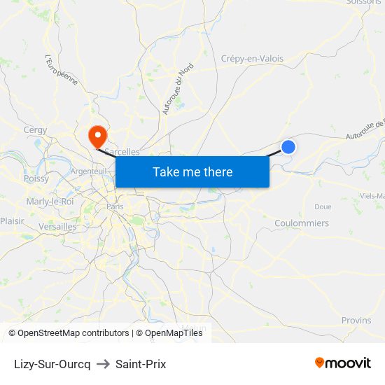 Lizy-Sur-Ourcq to Saint-Prix map