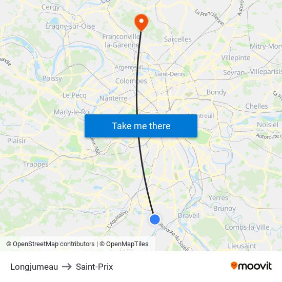 Longjumeau to Saint-Prix map
