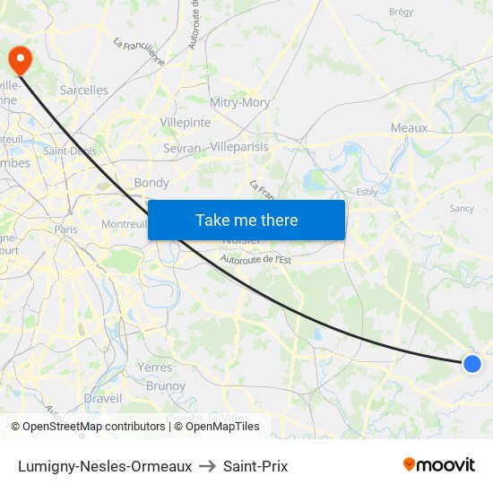 Lumigny-Nesles-Ormeaux to Saint-Prix map