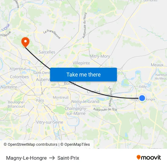 Magny-Le-Hongre to Saint-Prix map