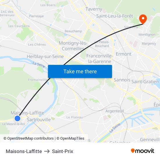 Maisons-Laffitte to Saint-Prix map