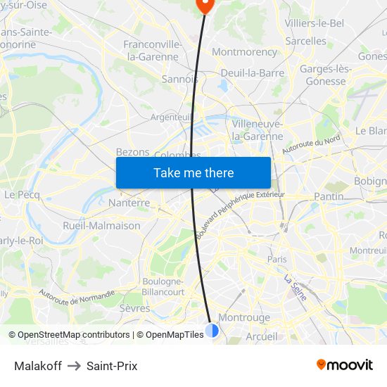 Malakoff to Saint-Prix map