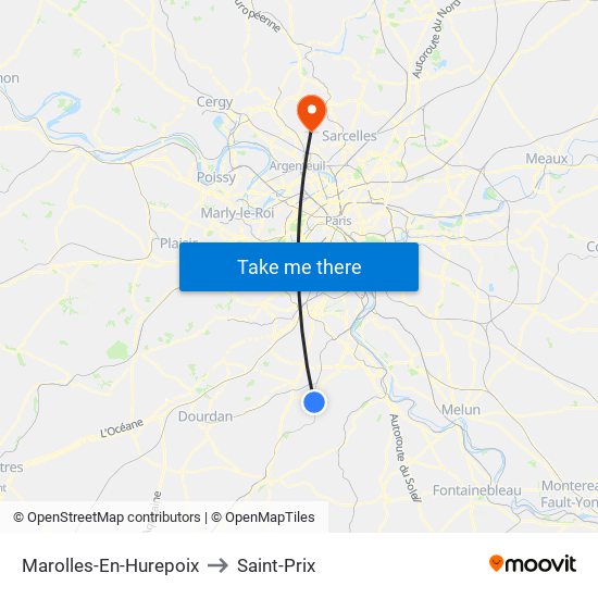 Marolles-En-Hurepoix to Saint-Prix map