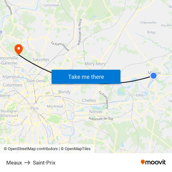 Meaux to Saint-Prix map