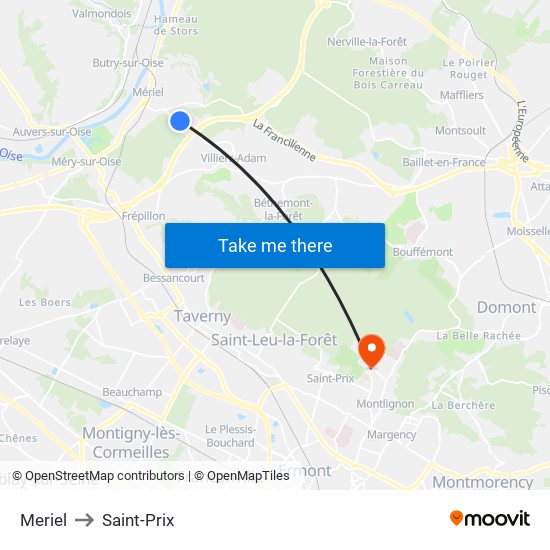 Meriel to Saint-Prix map