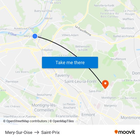 Mery-Sur-Oise to Saint-Prix map
