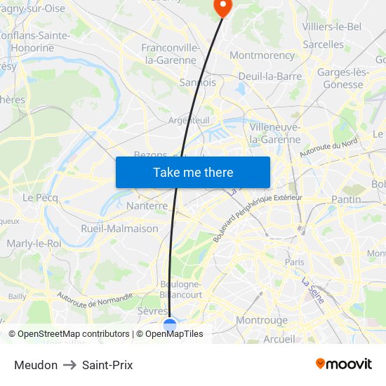 Meudon to Saint-Prix map