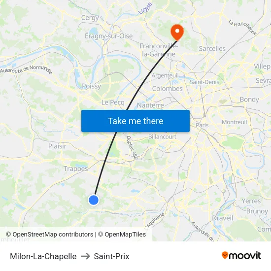 Milon-La-Chapelle to Saint-Prix map