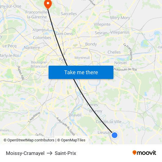 Moissy-Cramayel to Saint-Prix map