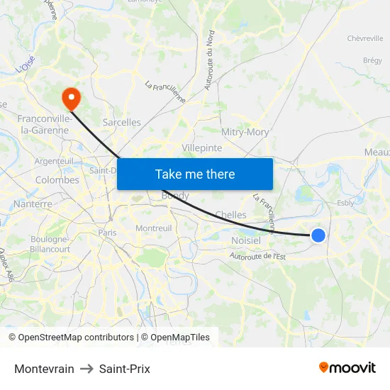 Montevrain to Saint-Prix map