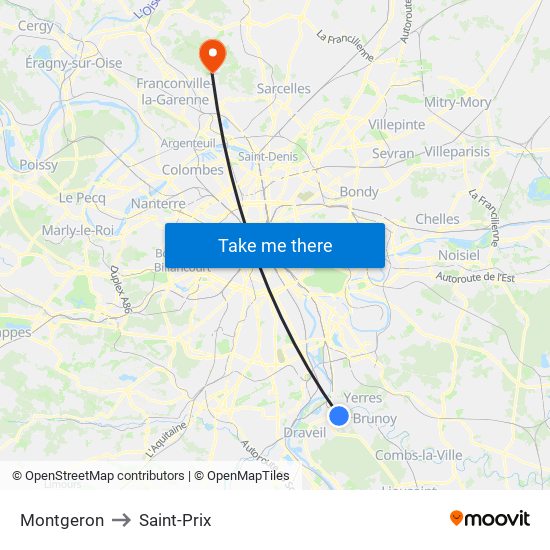Montgeron to Saint-Prix map