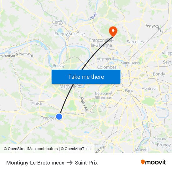 Montigny-Le-Bretonneux to Saint-Prix map