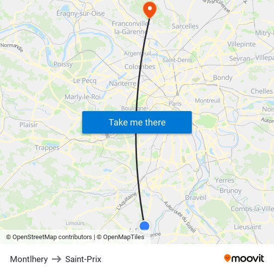 Montlhery to Saint-Prix map