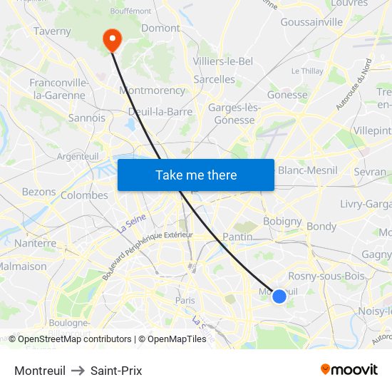 Montreuil to Saint-Prix map
