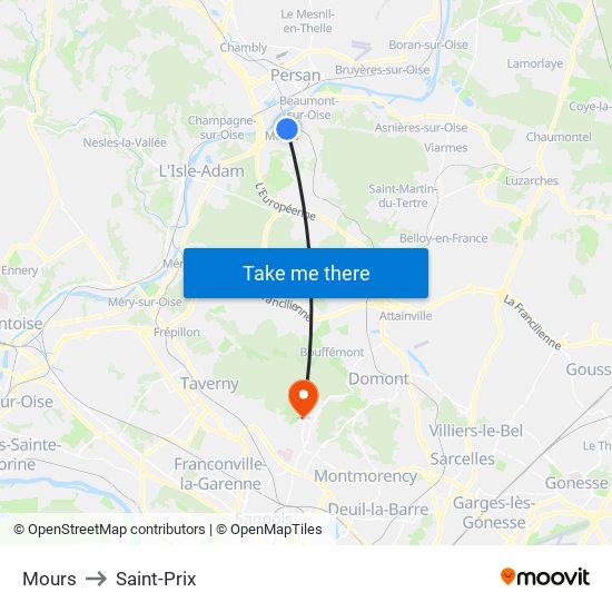 Mours to Saint-Prix map
