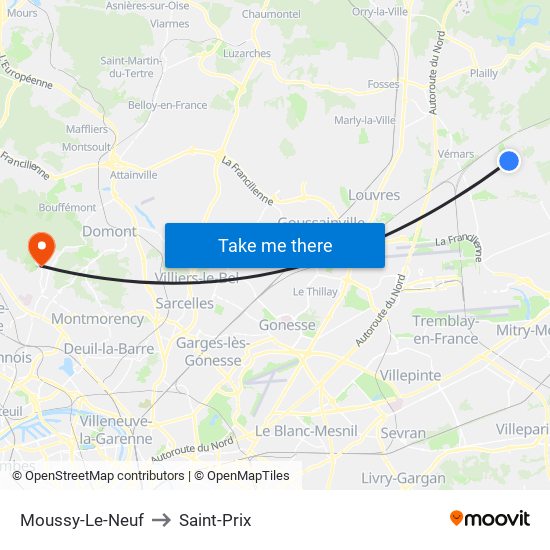 Moussy-Le-Neuf to Saint-Prix map