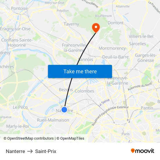 Nanterre to Saint-Prix map