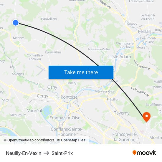 Neuilly-En-Vexin to Saint-Prix map