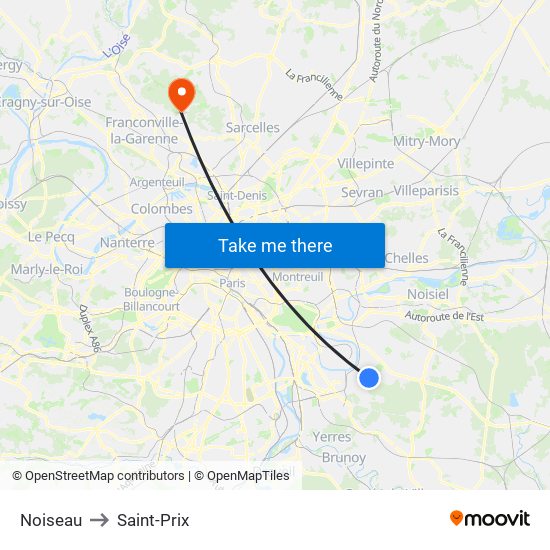 Noiseau to Saint-Prix map