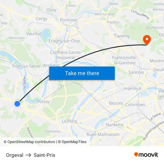 Orgeval to Saint-Prix map