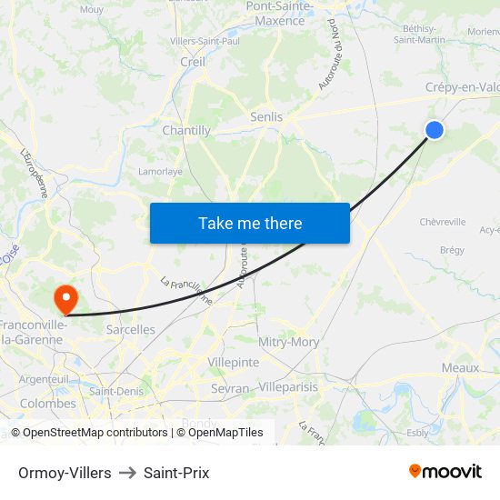 Ormoy-Villers to Saint-Prix map